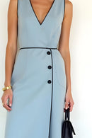 Studio Amala Bluebell Breeze Powder Blue Designer Midi Cotton Dress