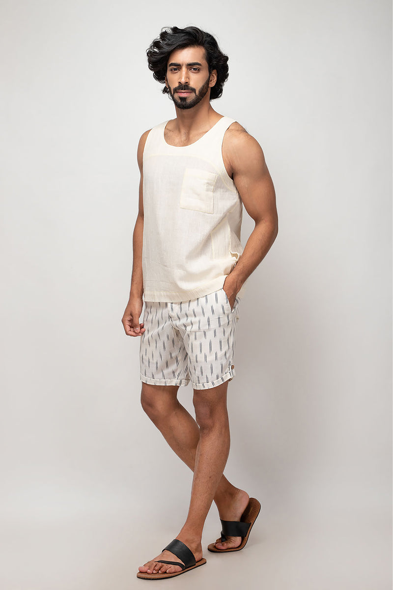 Sepia Stories Rego Ikat Cotton Shorts in Beige