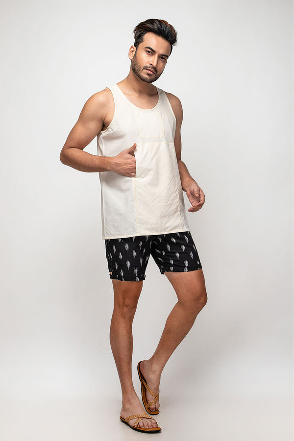 Sepia Stories Rego Ikat Cotton Shorts in Black