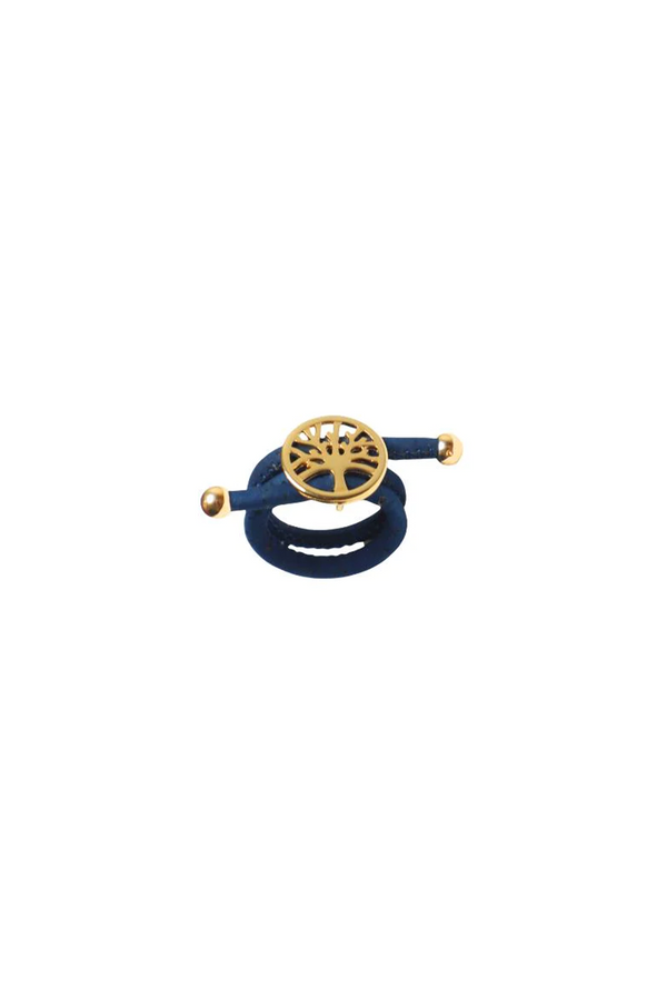 Foret Tree of Life Cork 18k Gold Plated Ring - Blue