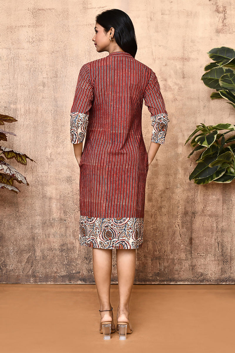 Expressions By UV Red Ajrakh Block Printed Shirt Dress