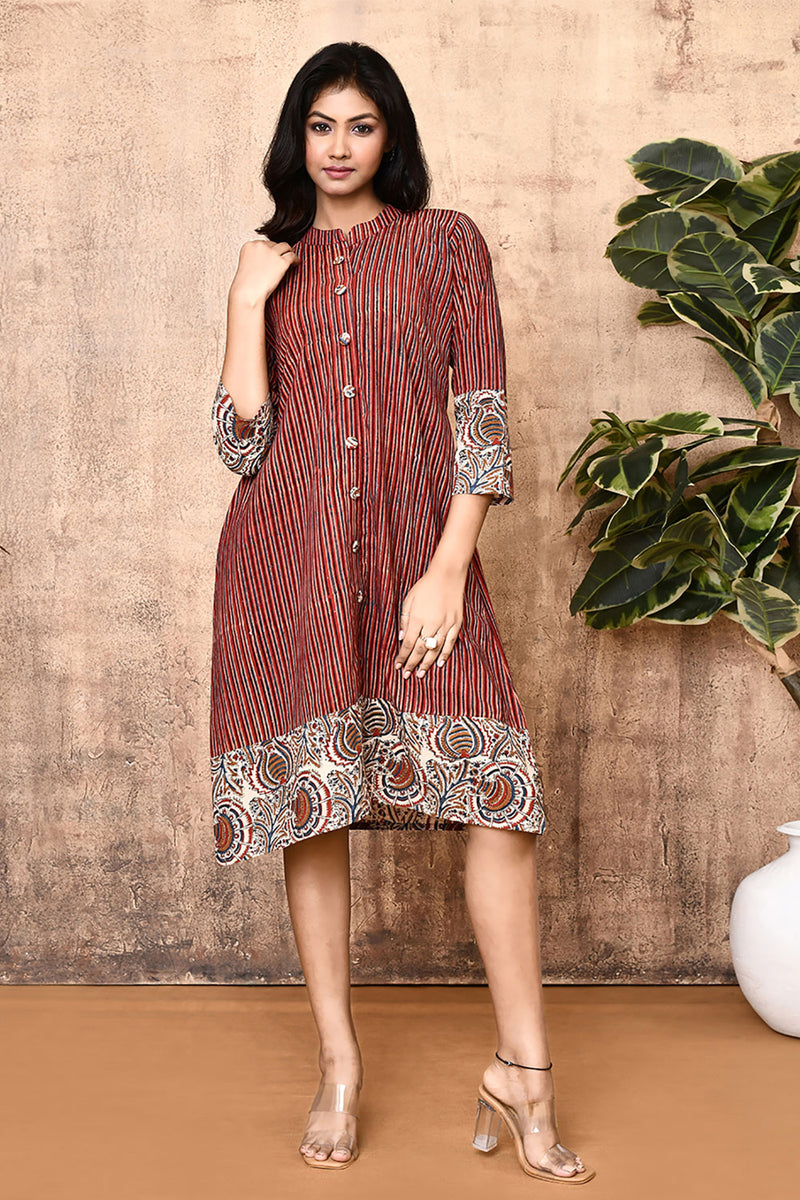 Expressions By UV Red Ajrakh Block Printed Shirt Dress