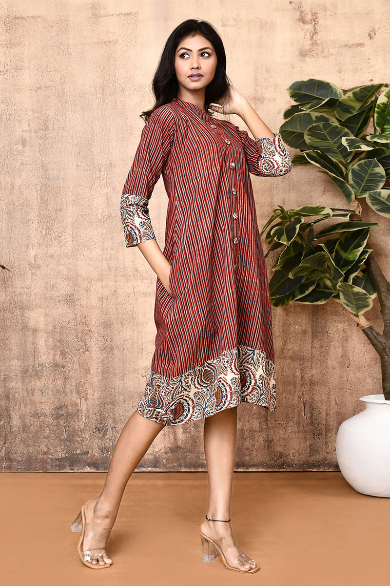 Expressions By UV Red Ajrakh Block Printed Shirt Dress