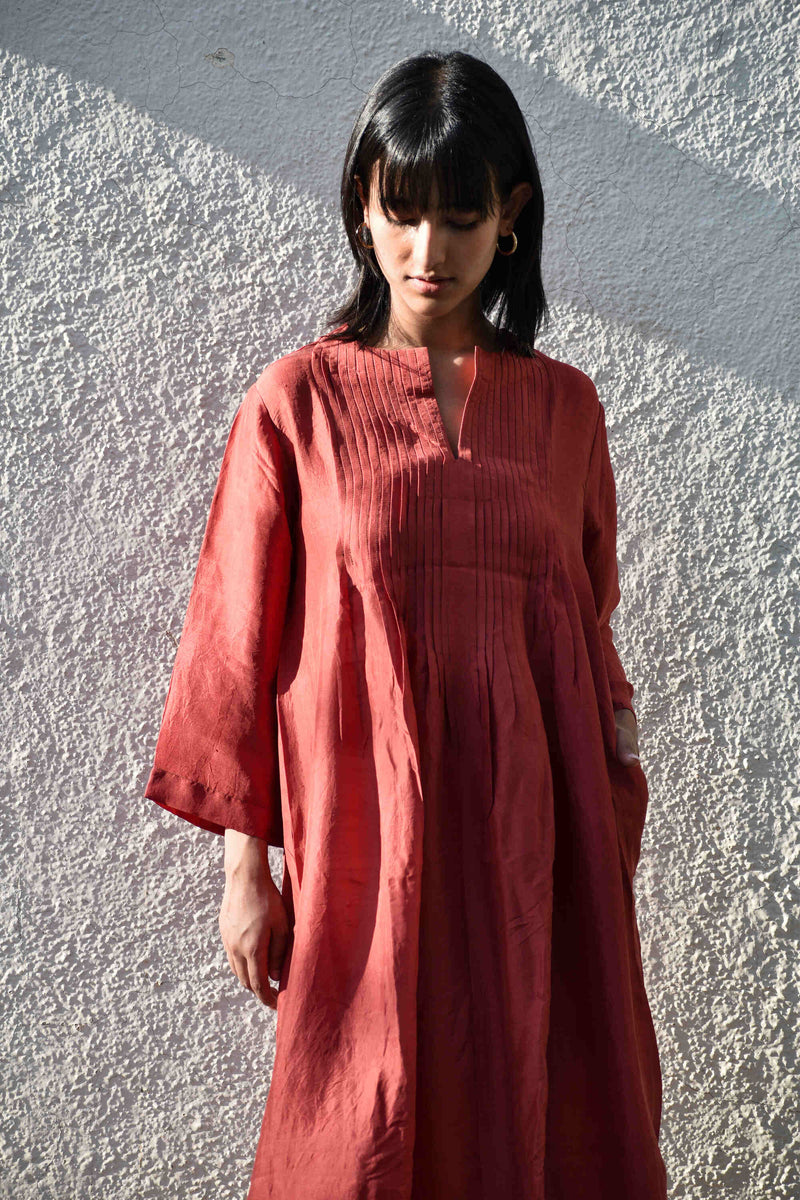 With N. Pleated Dress-Red