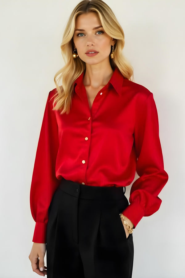 Studio Amala Scarlet Silk Rouge Women's Designer Satin Shirt