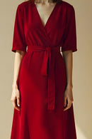 Studio Amala Rouge Velvet Royale Midi Skater Dress