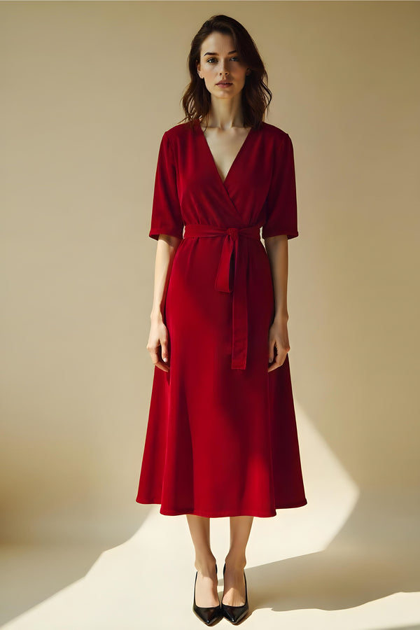 Studio Amala Rouge Velvet Royale Midi Skater Dress