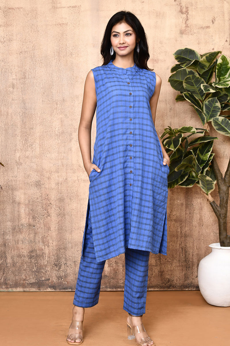 Expressions By UV Ren Blue Handloom Cotton Kurta Set