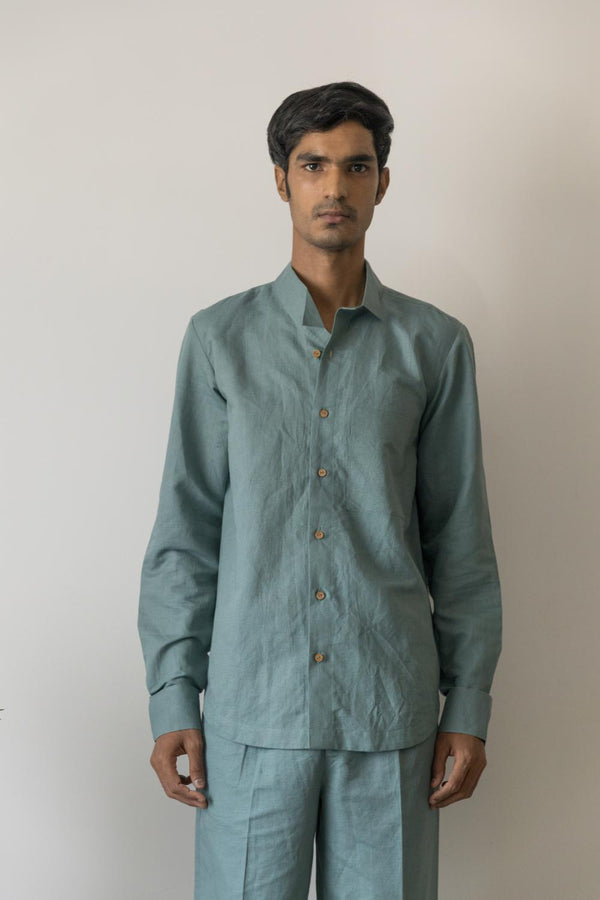 Anushé Pirani Hemp Cotton Men's Ocean Blue Shirt