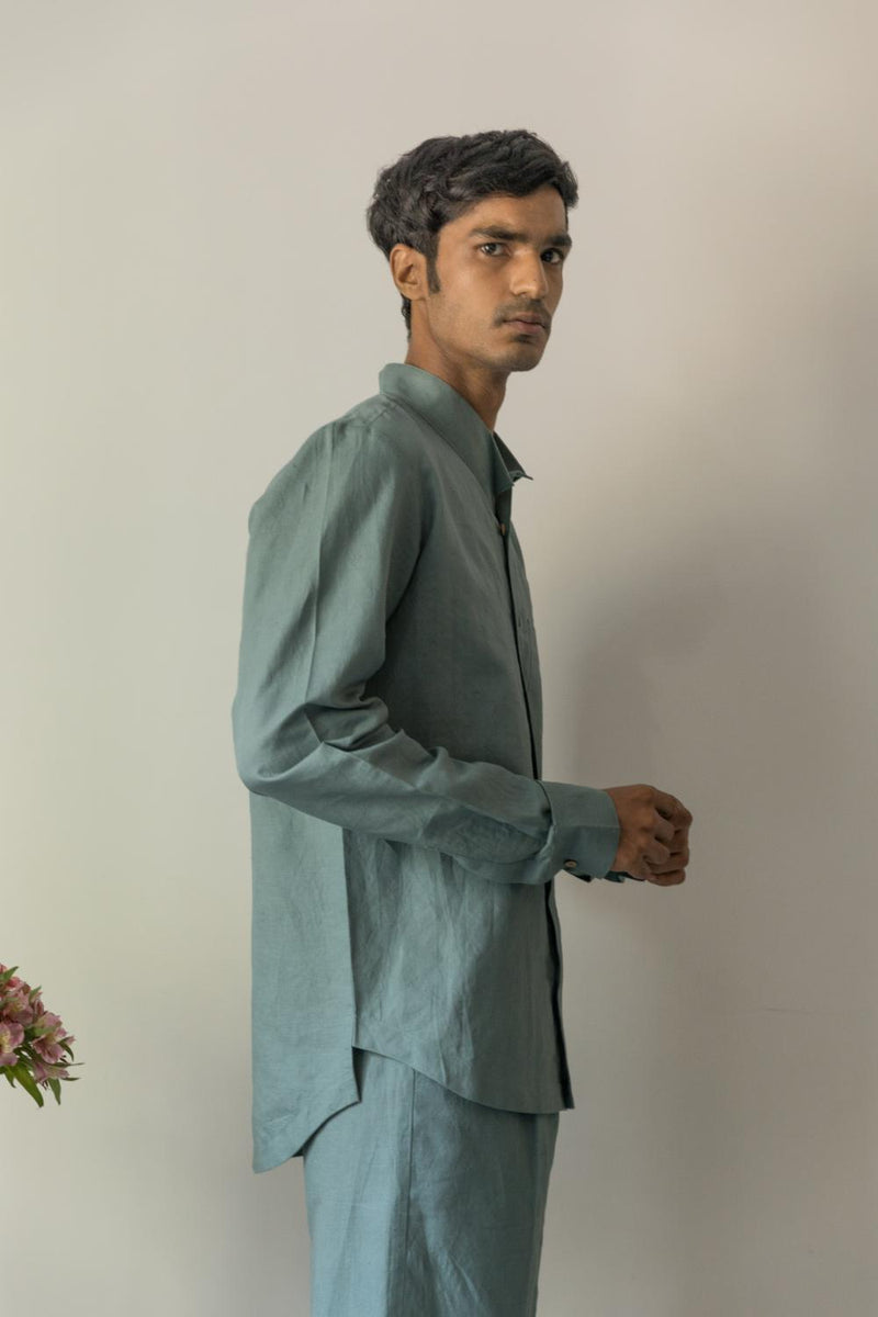 Anushé Pirani Hemp Cotton Men's Ocean Blue Shirt