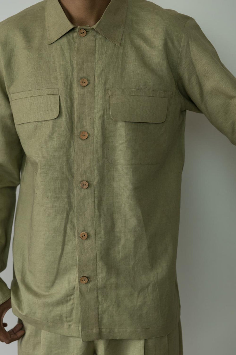 Anushé Pirani Hemp Cotton Men's Moss Green Shirt