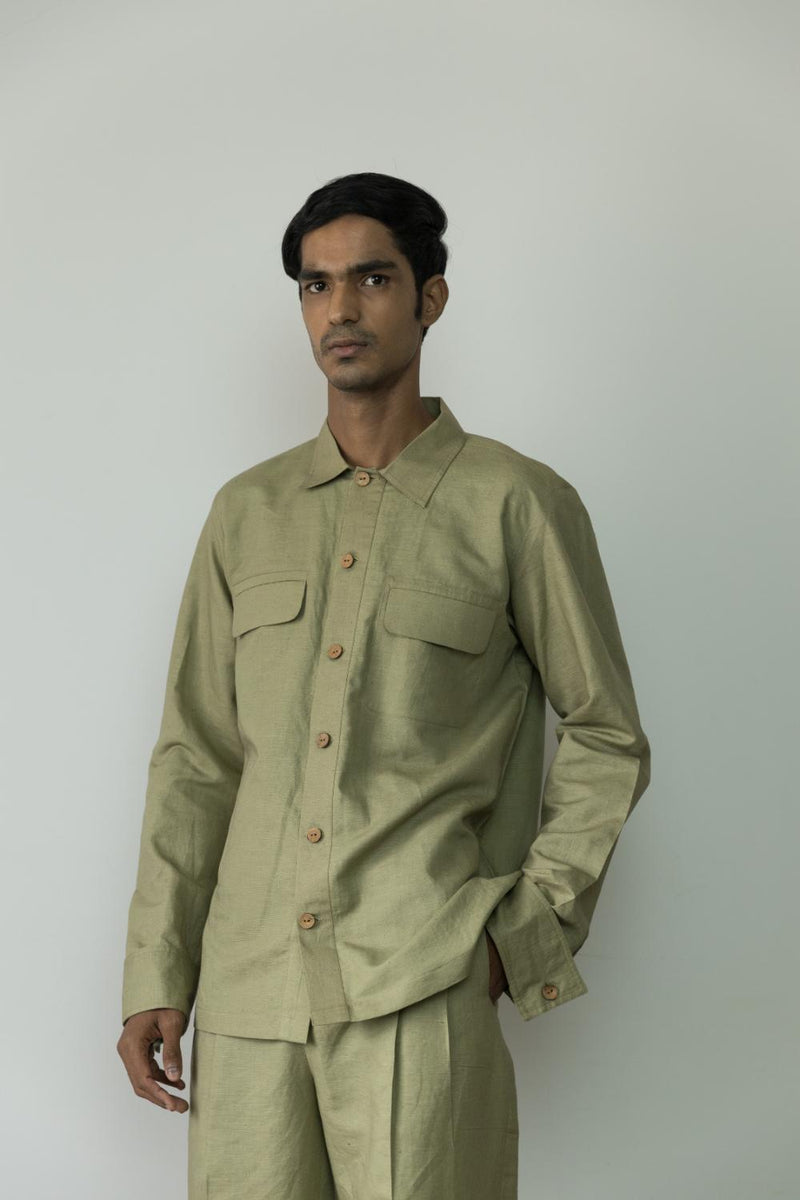 Anushé Pirani Hemp Cotton Men's Moss Green Shirt