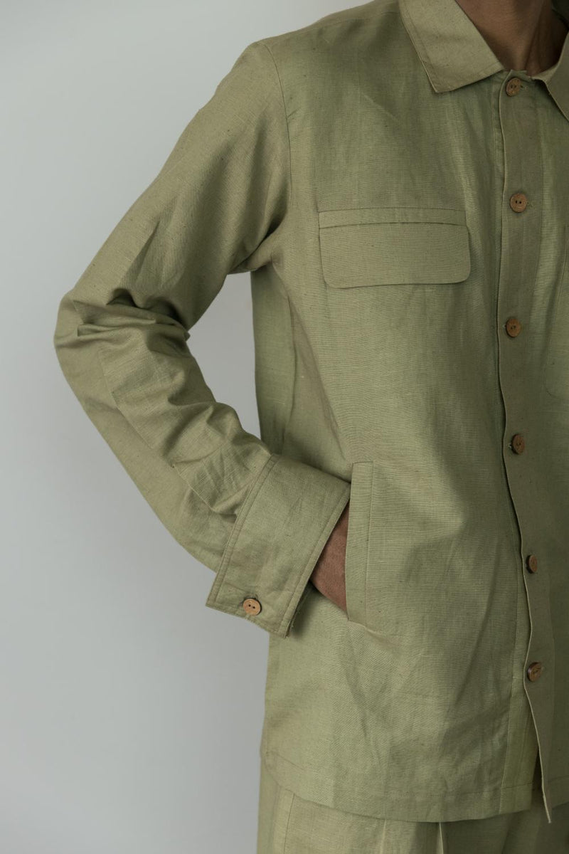 Anushé Pirani Hemp Cotton Men's Moss Green Shirt