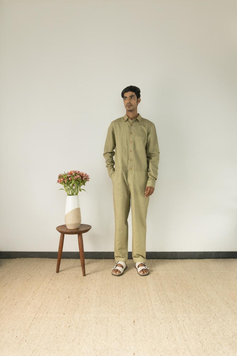 Anushé Pirani Hemp Cotton Men's Moss Green Jumpsuit