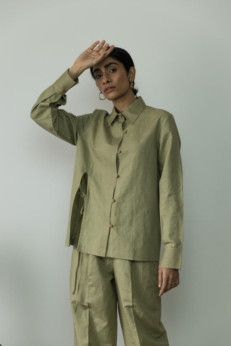 Anushé Pirani Hemp Cotton Women's Moss Green Shirt