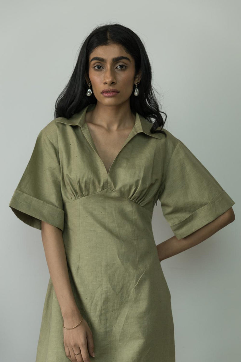 Anushé Pirani Hemp Cotton Women's Moss Green Dress