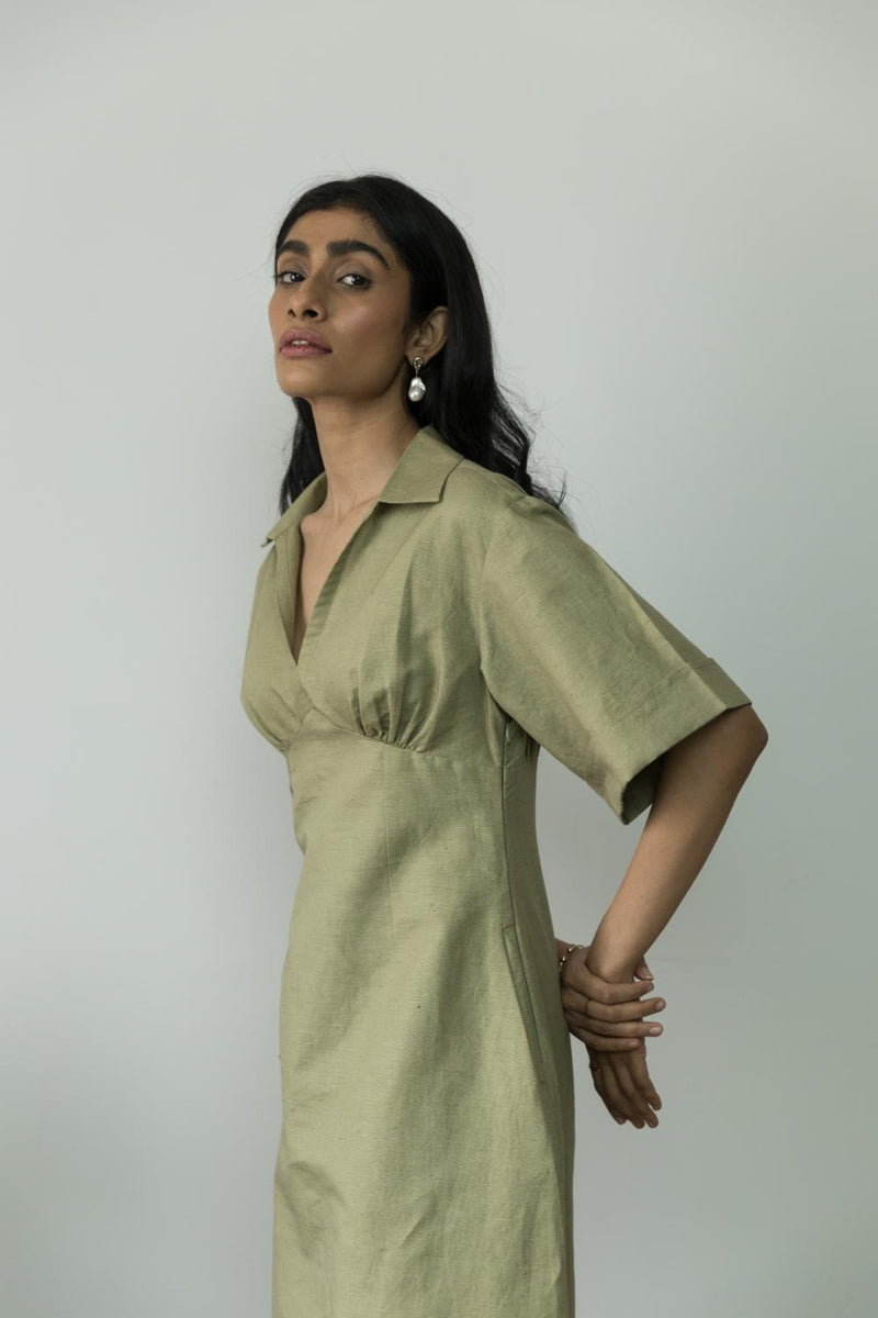 Anushé Pirani Hemp Cotton Women's Moss Green Dress