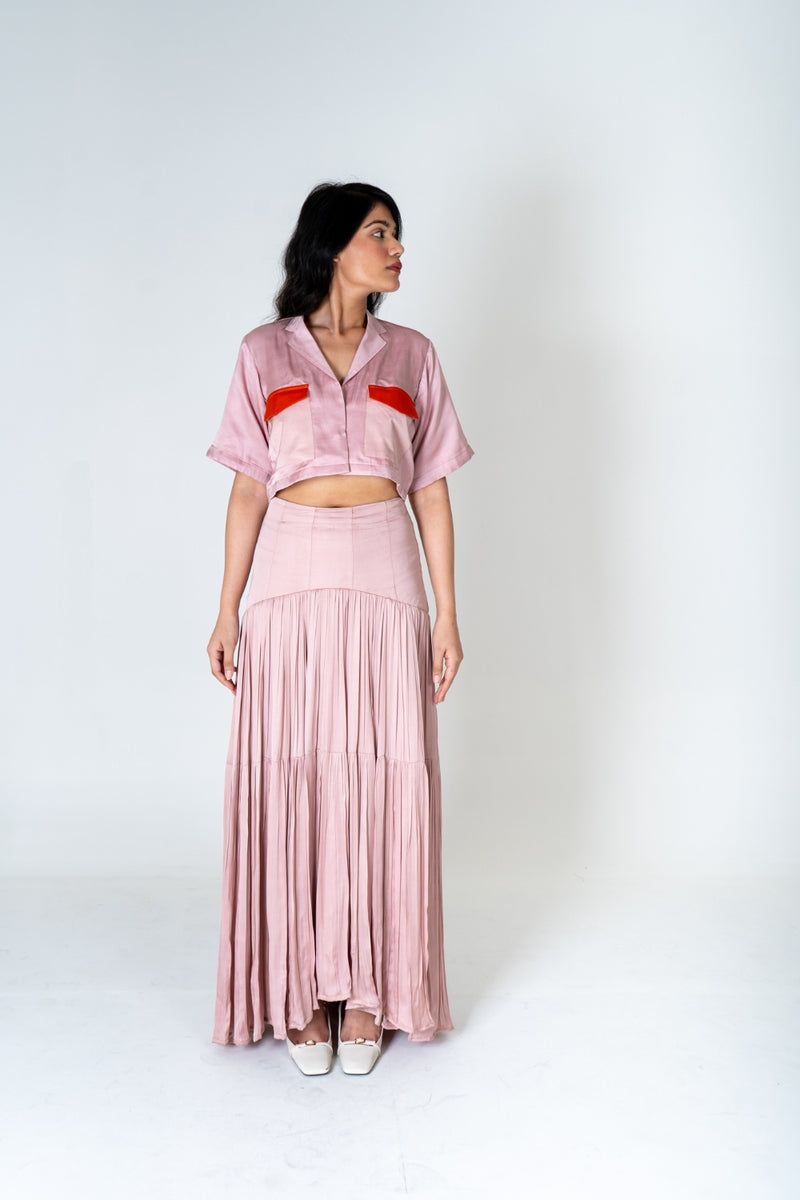 Neora by Nehal Chopra Pink-Orange Color-Blocked Maxi Skirt Set