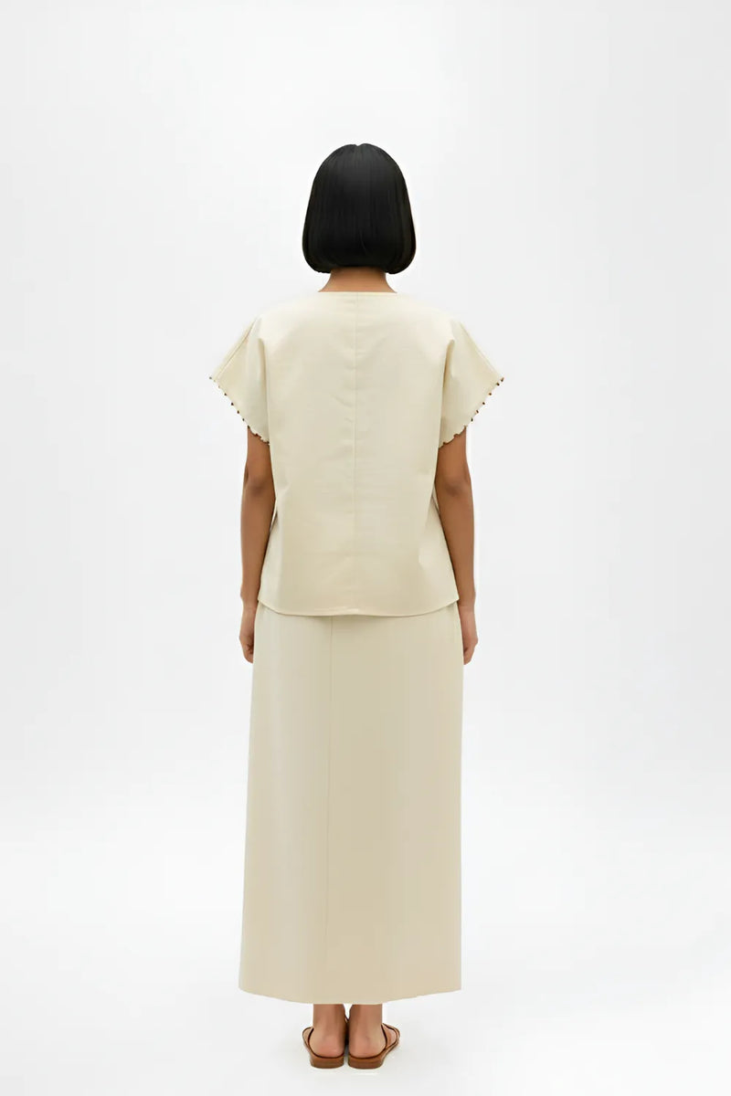 Ivory-Asparagus Green Skirt Set