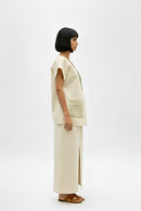 Ivory-Asparagus Green Skirt Set