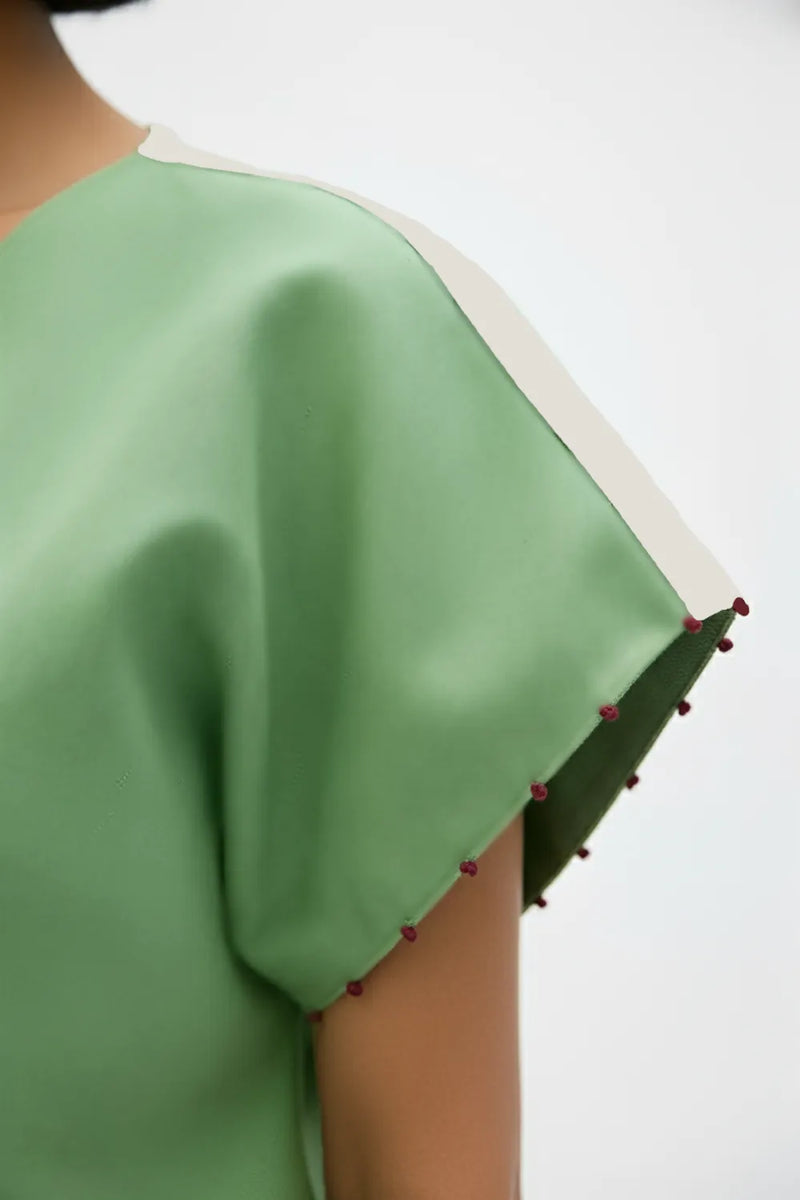 Ivory-Asparagus Green Skirt Set