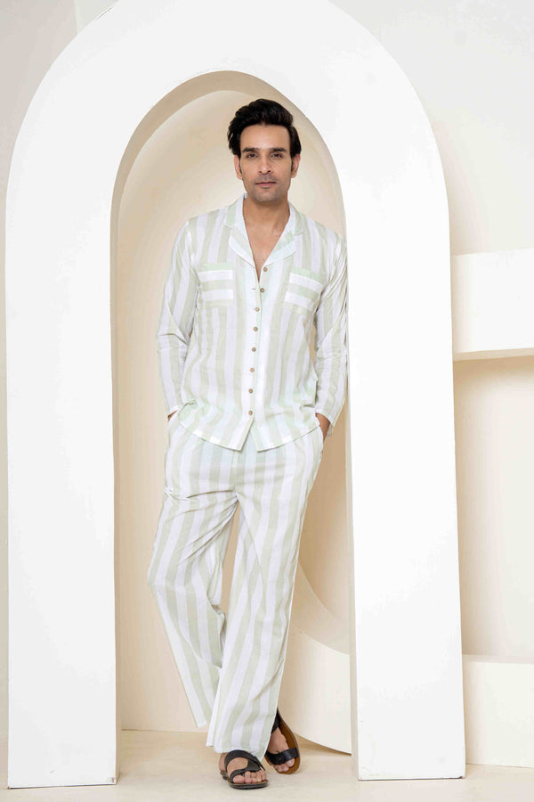 Paizlie 100% Cambric Cotton Sage Stripes Loungewear