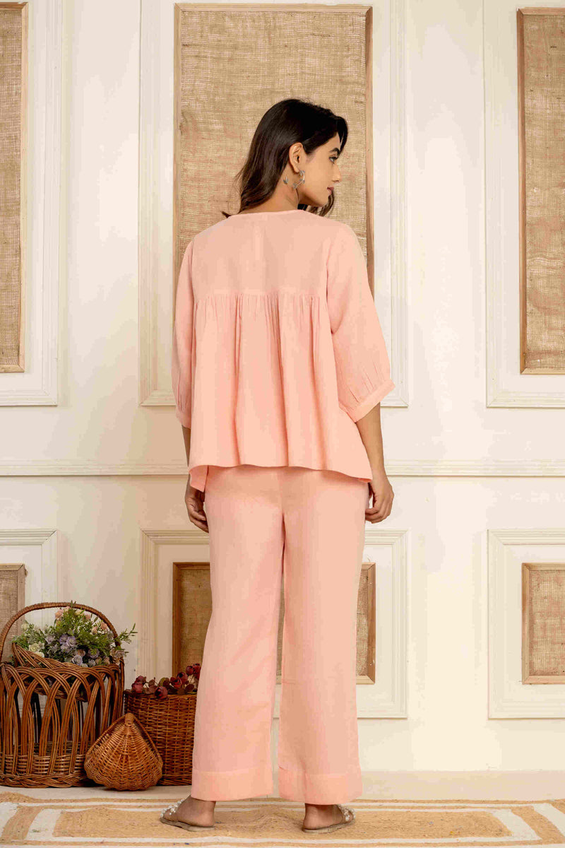 Paizlie 100% Organic Gauze Cotton Fuzzy Peach Loungewear