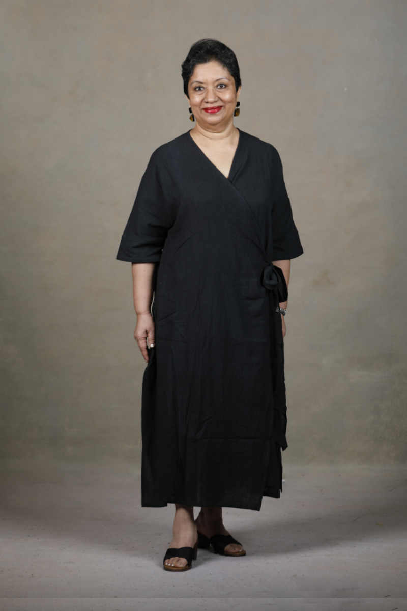 Slowthreads Kala Cotton Womens Black Wrap Dress Slowthreads Kala Cotton Womens Black Wrap Dress