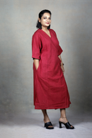 Slowthreads Kala Cotton Womens Maroon Wrap Dress