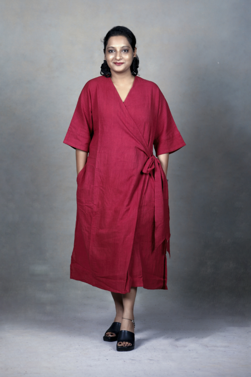 Slowthreads Kala Cotton Womens Maroon Wrap Dress