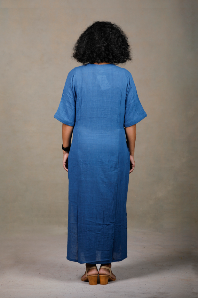 Slowthreads Kala Cotton Womens Indigo Blue Kaftan Dress