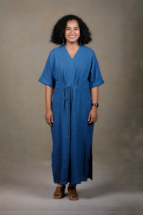 Slowthreads Kala Cotton Womens Indigo Blue Kaftan Dress