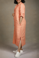 Slowthreads Linen Womens Peach Long Shirt Dress Plain