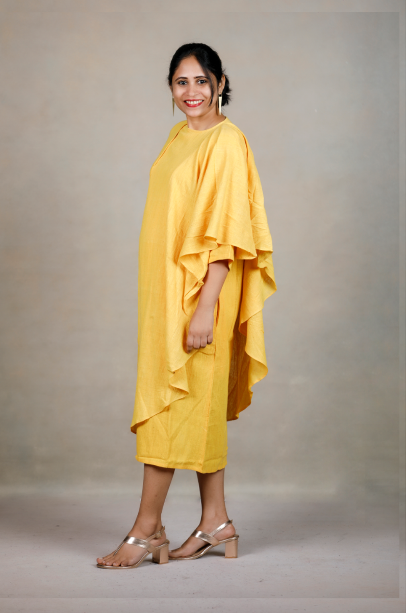 Slowthreads Kala Cotton Womens Yellow Waterfall Tunic