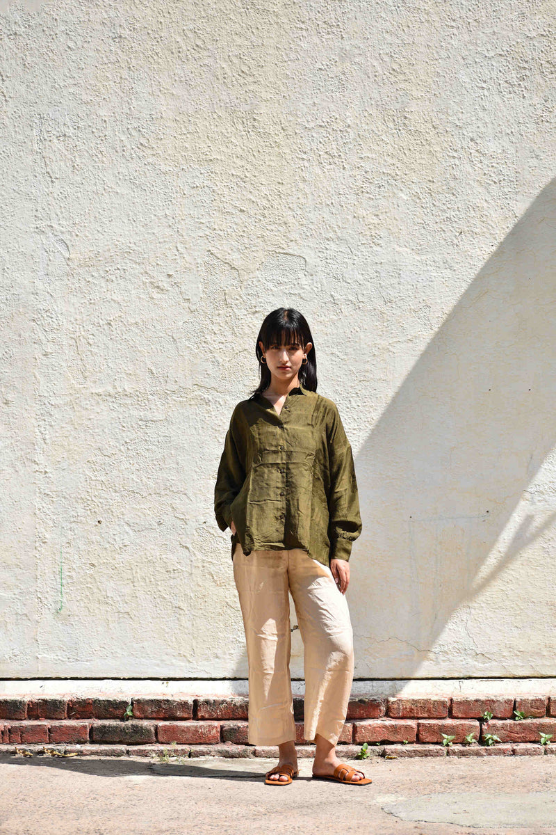 With N. Silk Oversized Shirt- Olive