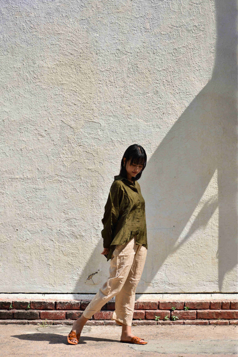 With N. Silk Oversized Shirt- Olive