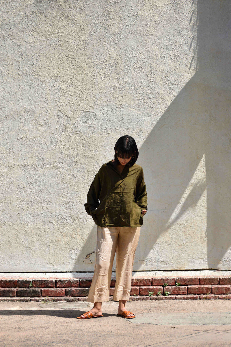 With N. Silk Oversized Shirt- Olive