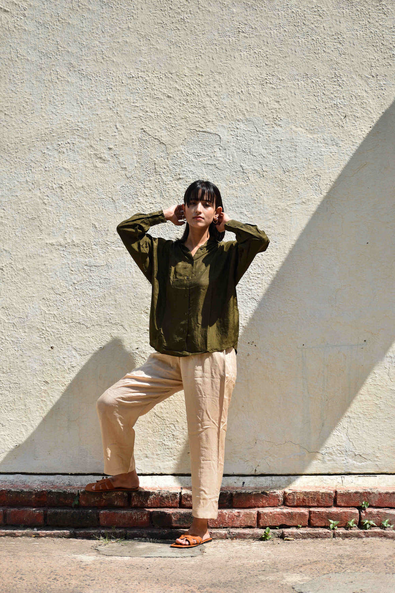 With N. Silk Oversized Shirt- Olive