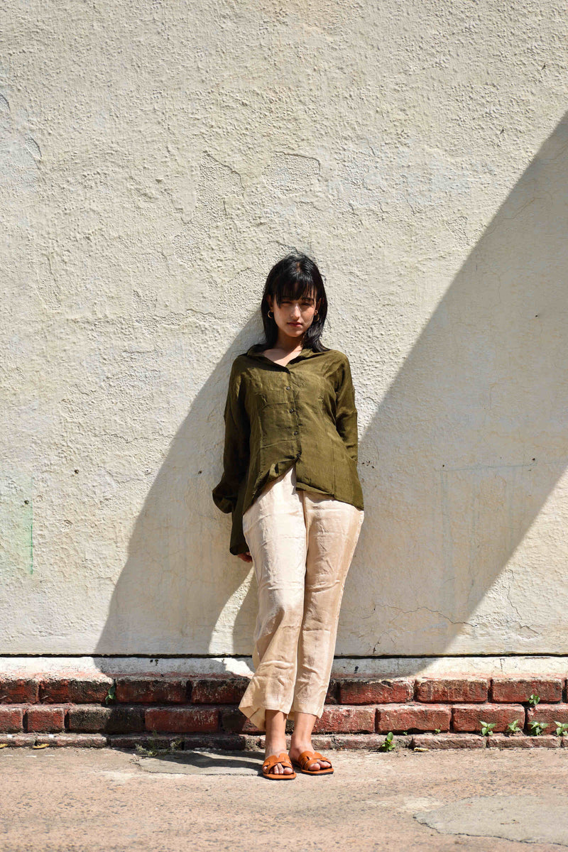 With N. Silk Oversized Shirt- Olive