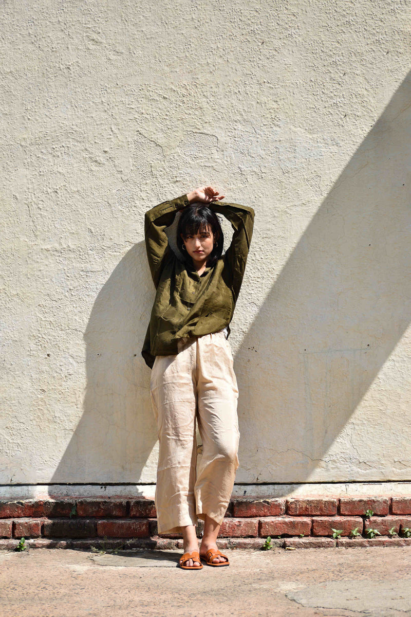 With N. Silk Oversized Shirt- Olive