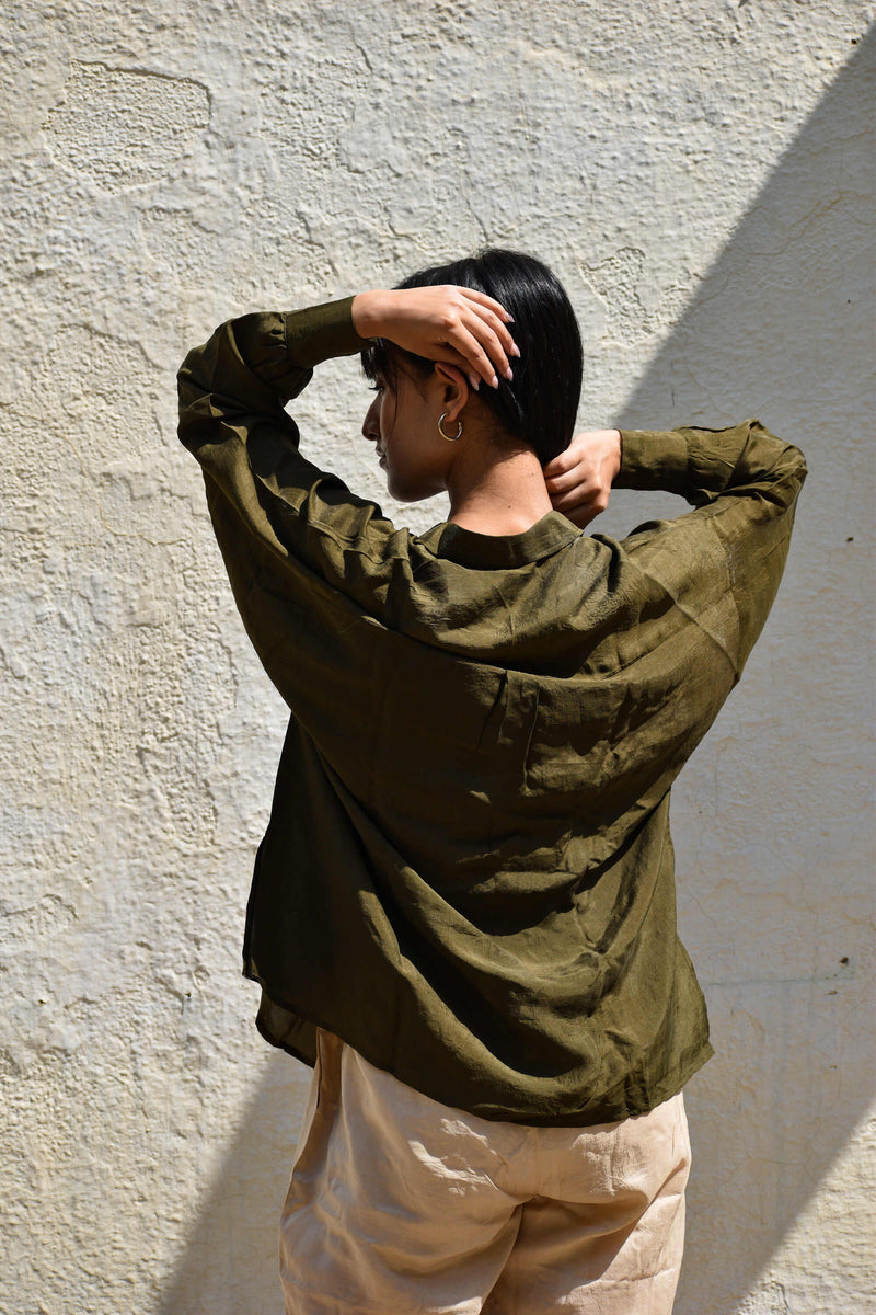 With N. Silk Oversized Shirt- Olive