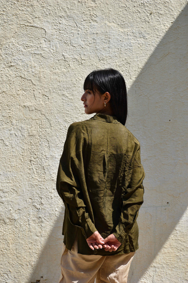 With N. Silk Oversized Shirt- Olive