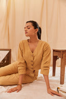 The Conscious Closet Pale khaki Pale Abstract Cropped Women Shirt