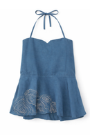 JOD Cotton Womens Blue Tree Lines Halter Neck Top