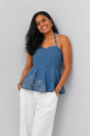JOD Cotton Womens Blue Tree Lines Halter Neck Top
