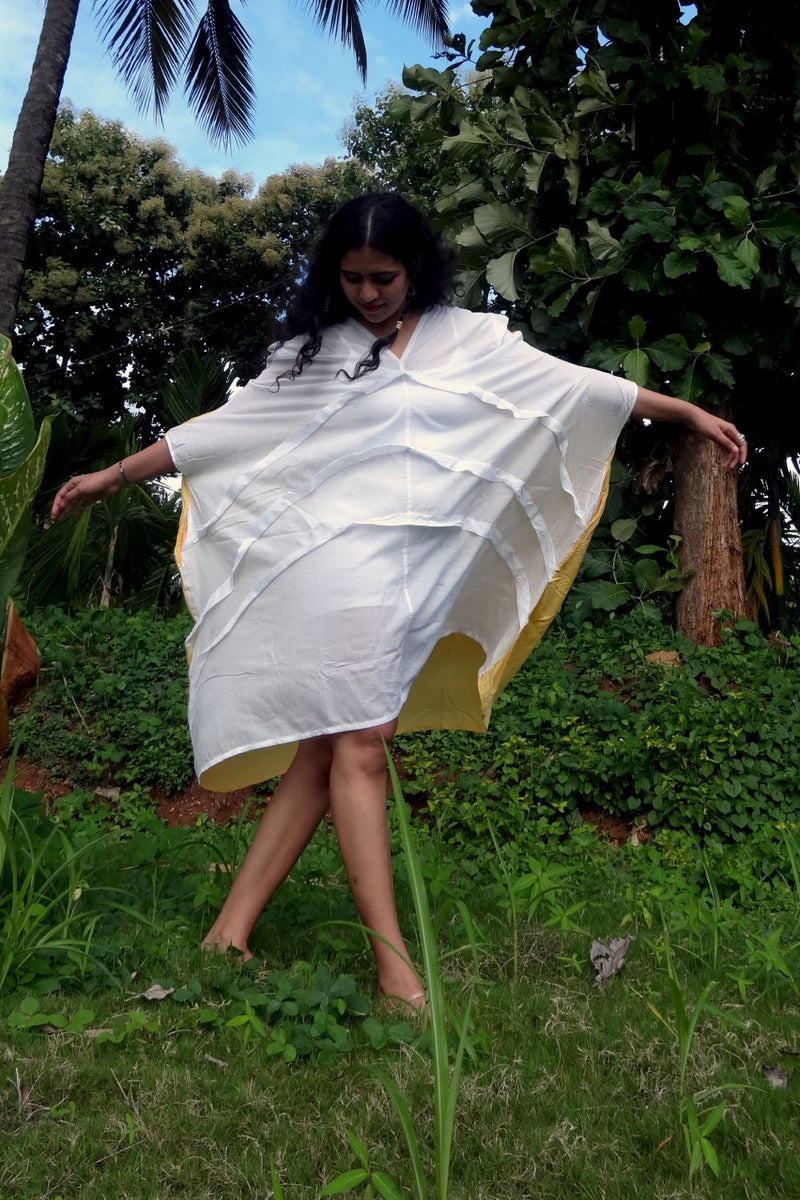 Asian In Me |Cotton Women's White Hand-Painted & Anti-Fit Dress | Zero-Waste Design | DC Sun Dance Dress