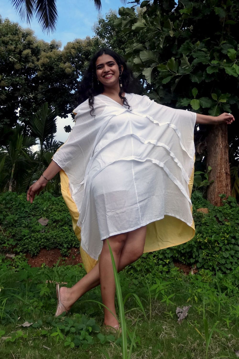 Asian In Me |Cotton Women's White Hand-Painted & Anti-Fit Dress | Zero-Waste Design | DC Sun Dance Dress