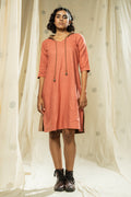 Thread Game Hand Woven Khadi Knee-Length Dusty Pink Hoodie Dress