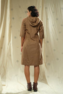 Thread Game Hand Woven Khadi Knee-Length Dusty Pink Hoodie Dress