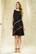 Thread Game Hand Woven - Organic Khadi Black Sleeveless Knee Length Dress